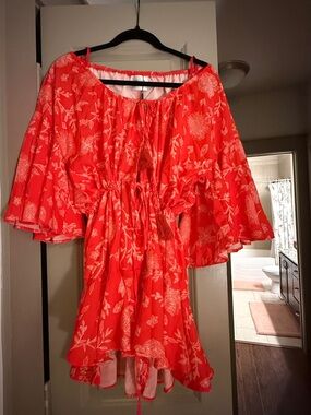 Hello Molly Red Floral Off-Shoulder Mini Romper